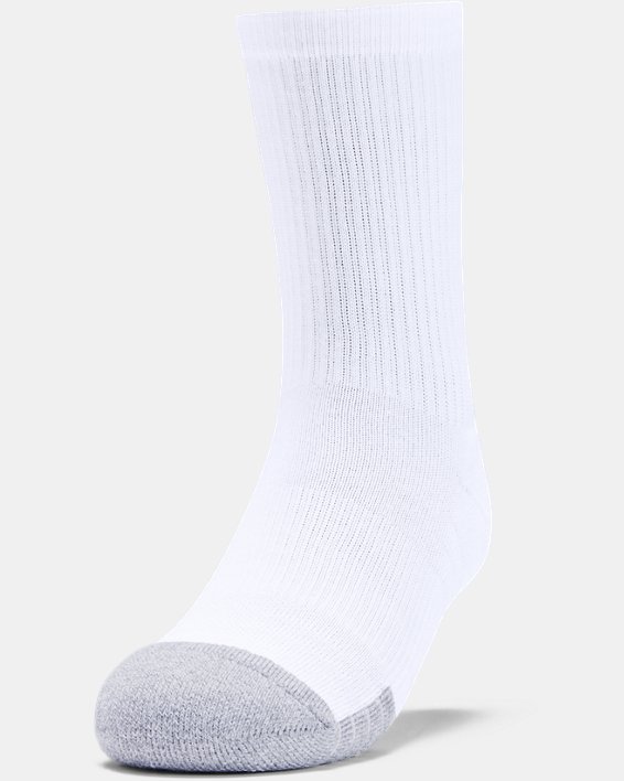 Youth HeatGear® Crew Socks 3-Pack, White, pdpMainDesktop image number 1